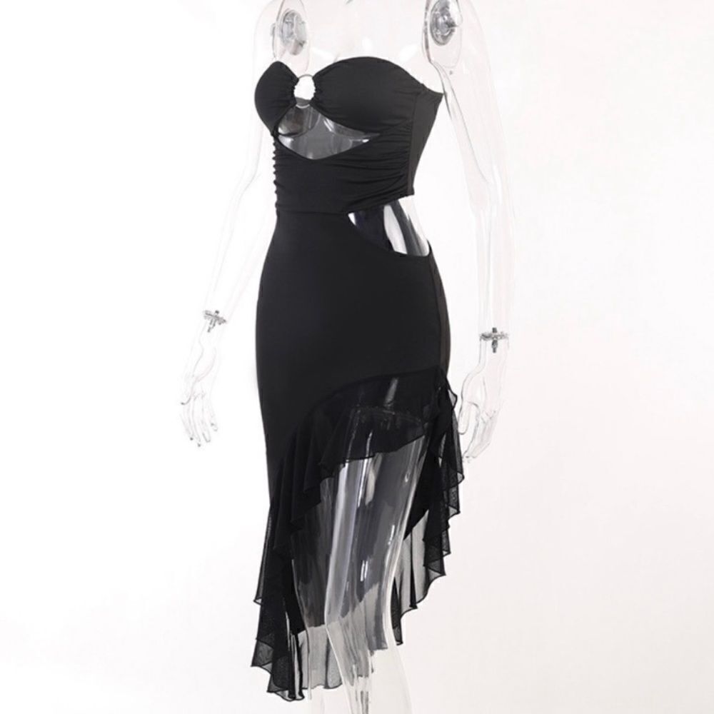MIDI DRESS RUFFLE CUTOUT BLACK - Picture 6 of 12